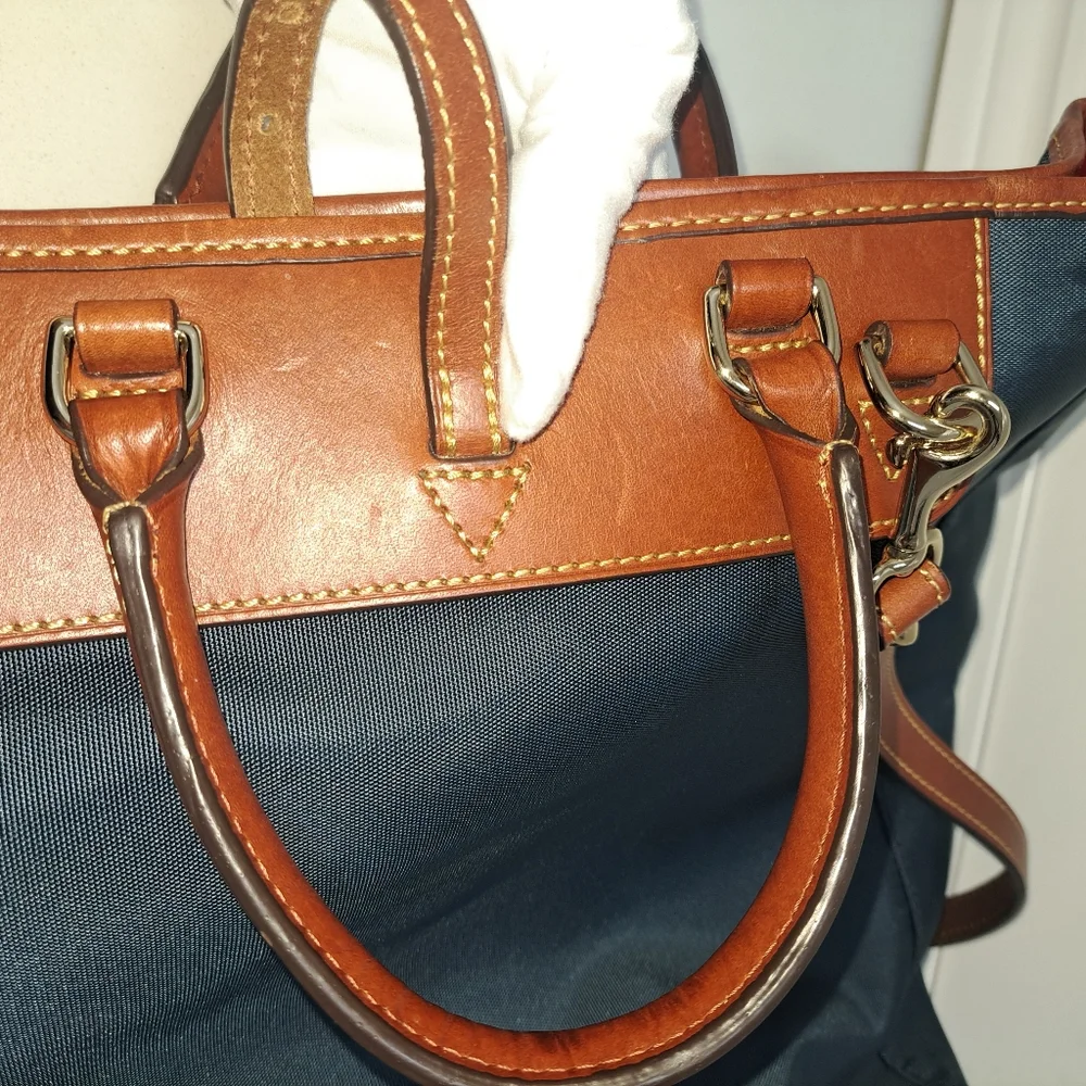 Brown LEATHER and Navy Canvass Men's Messenger Bag
